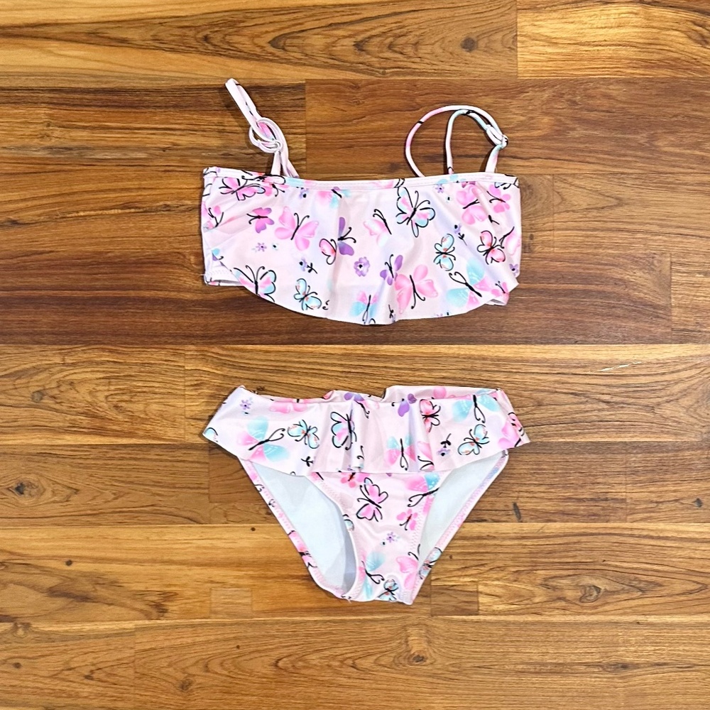 Kids 2 Piece Butterfly Ruffle Bikini Size 130 - 6